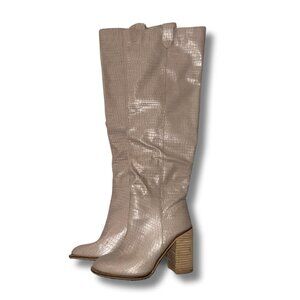 Mi.iM Women's Boots Size 7 Tall Tan Faux Snakeskin Knee High Pointed Toe